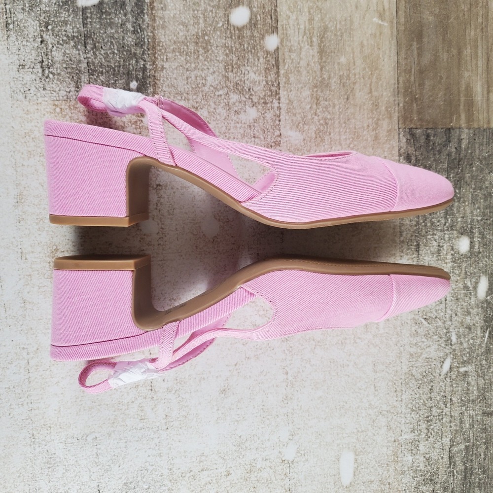 Chinese Laundry Rozie Womens Heel Pumps Sz 7.5 M Pink Denim Slingback Block Heel - Picture 7 of 10